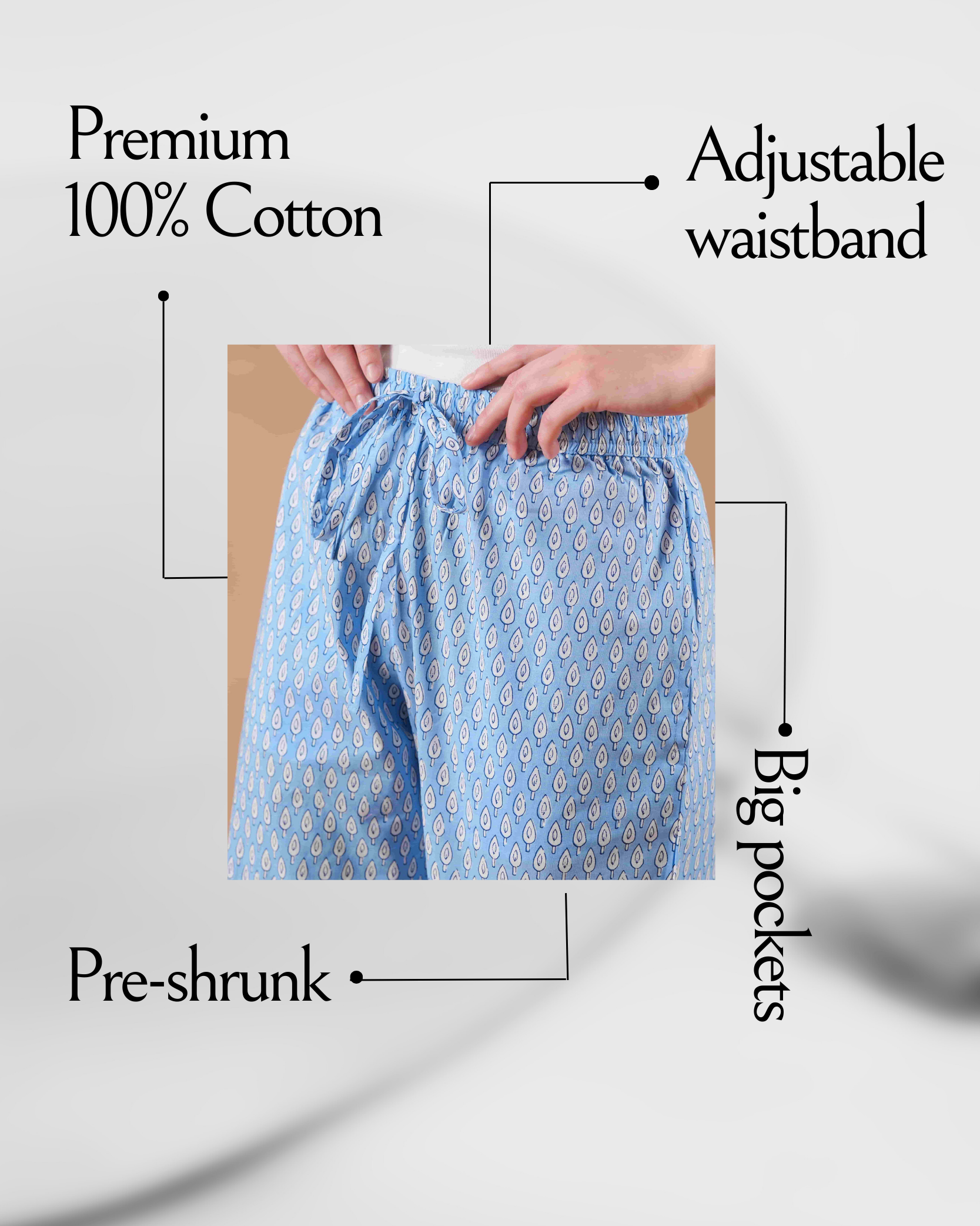 Cotton Pajama Pants Women - Tranquil Blue