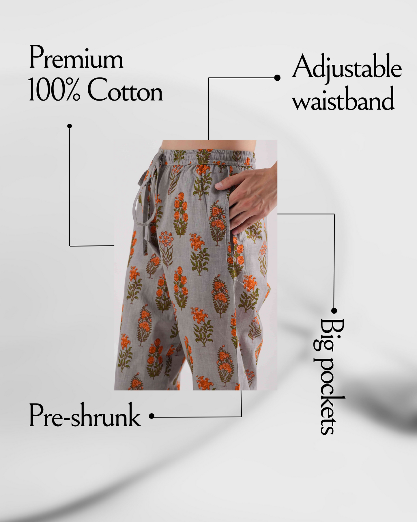 Cotton Pajama Pants Women - Smoky Blooms