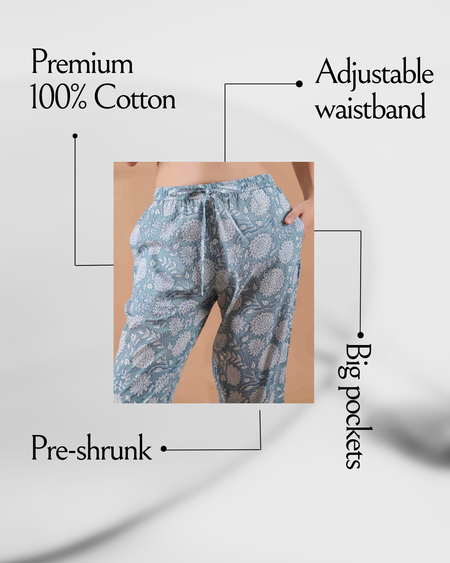 Cotton Pajama Pants Women - Misty Blossom