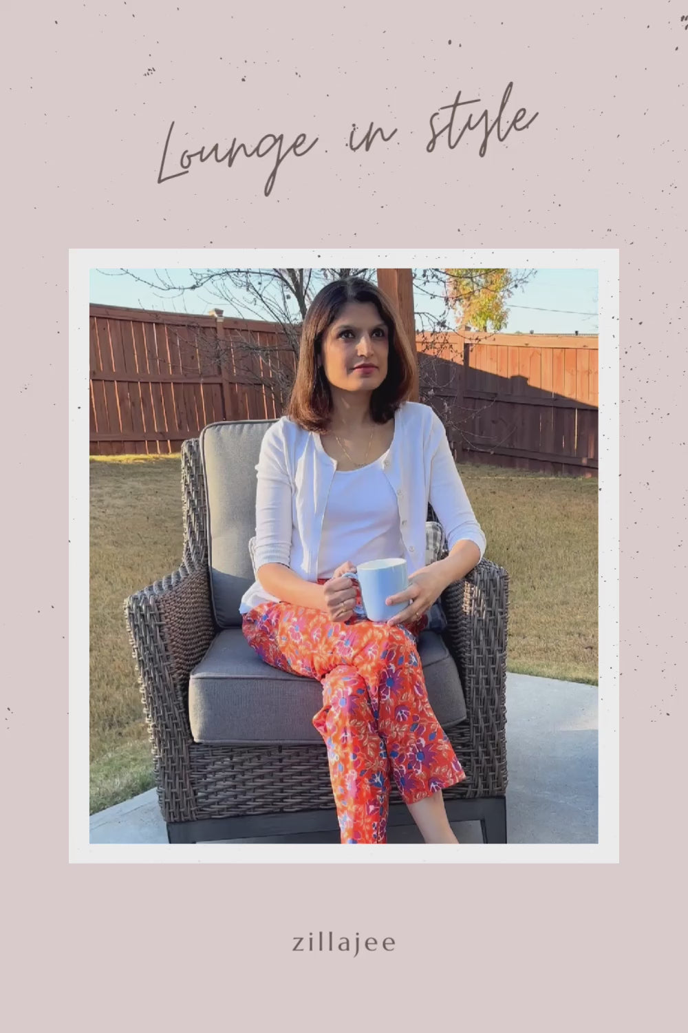 Comfortable ladies’ pajama bottoms with a cool, lightweight feel, showcasing a bold floral pattern in blue and purple on a bright orange background.