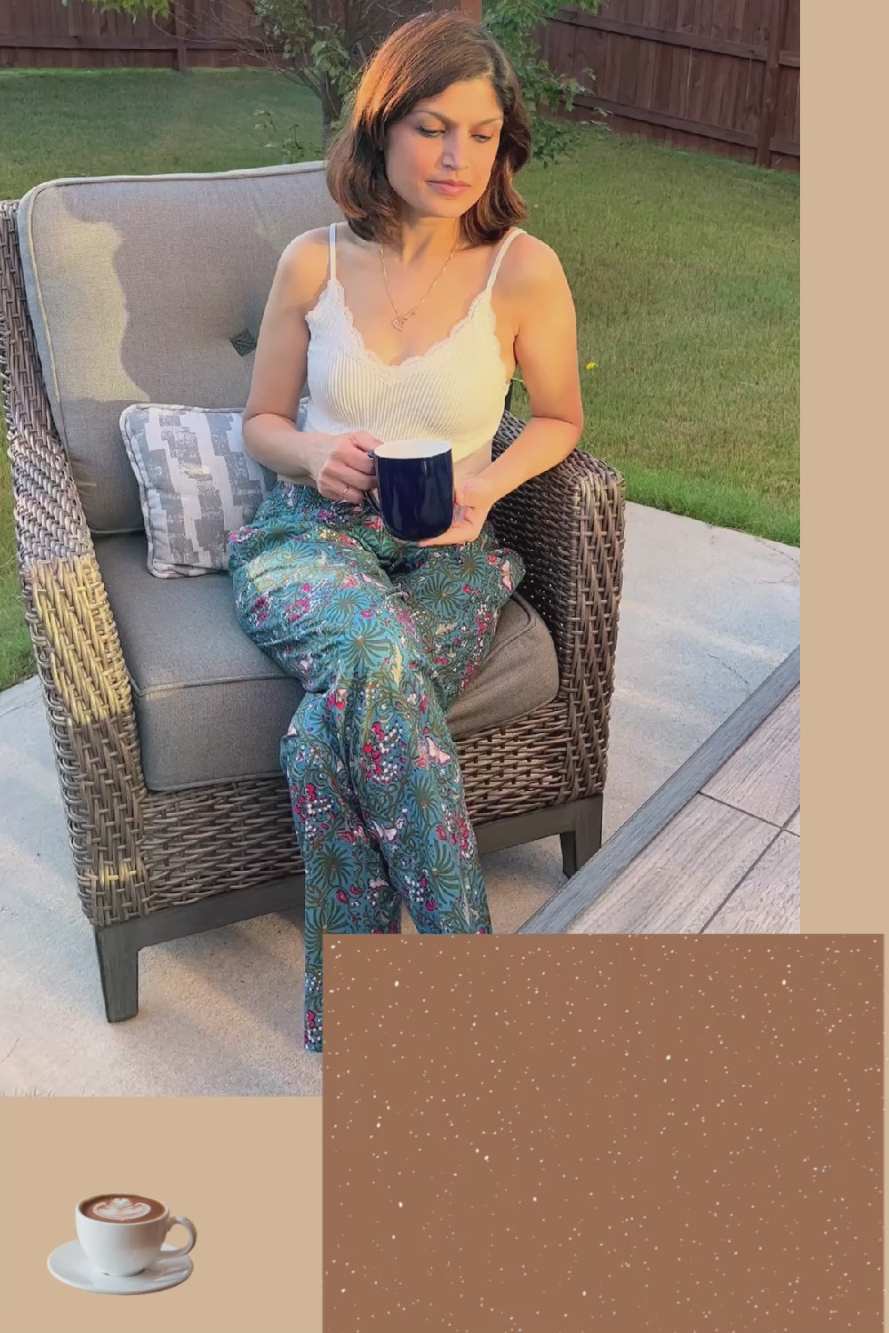 Comfortable women’s cotton pajama pants with a floral and butterfly design on a dark blue background. The pants have an elastic waistband, side pockets, and are perfect for lounging.