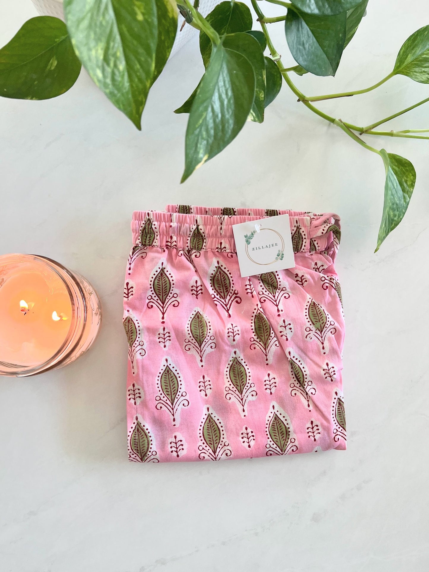 SEO Description: Shop these 100% cotton pajama pants for women featuring a rosy foliage design. Made with ethically sourced organic cotton and natural dyes, these comfy sleep pants come with an elastic waistband, drawstring, and deep pockets. Available in petite, short, tall, plus sizes. Ideal for new moms, girls' weekends, sleepovers, bridal showers, and bachelorettes. Enjoy FREE shipping and same-day dispatch from a small business in North Carolina, USA 🇺🇸.