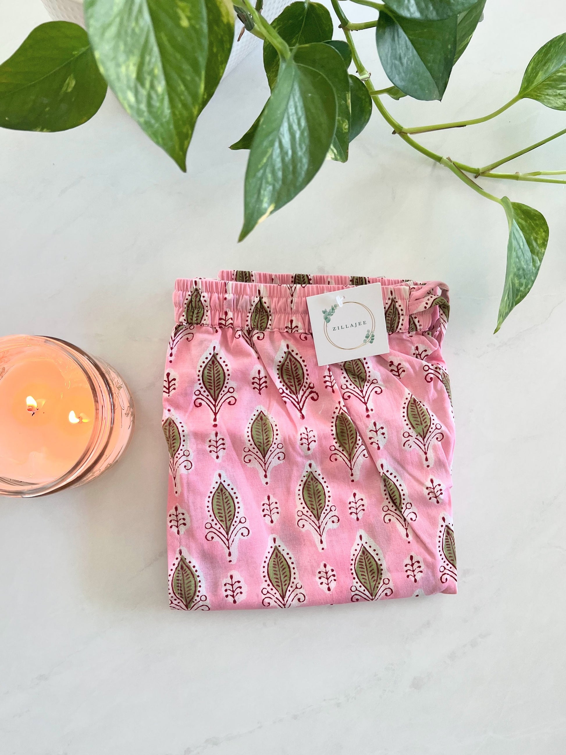 SEO Description: Shop these 100% cotton pajama pants for women featuring a rosy foliage design. Made with ethically sourced organic cotton and natural dyes, these comfy sleep pants come with an elastic waistband, drawstring, and deep pockets. Available in petite, short, tall, plus sizes. Ideal for new moms, girls' weekends, sleepovers, bridal showers, and bachelorettes. Enjoy FREE shipping and same-day dispatch from a small business in North Carolina, USA 🇺🇸.